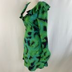 Topshop New  Printed Ruffle Neck Split Cuff Long Sleeve Short Dress Green Size 4 Photo 9