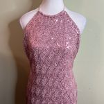 Edikted  Sparkling Pink Sequin Open Back Halter Mini Dress, size large Photo 3