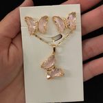 Plated Pink Butterfly Necklace & Earring Set Photo 0
