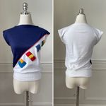 Vintage 70s Nautical Flag Boat Neck Sleeveless Top XS Blue Photo 1
