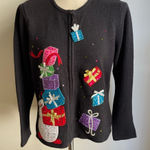 Tiara International Vintage Christmas Cardigan Sweater Zip Beaded Gifts Large Photo 0