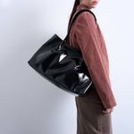 Topshop ASOS-  black patent faux leather large shoulder bag tote Photo 2