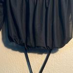 Almost Famous Black Crop Blouse with Puff Sleeves and Tie Front SZ S Wide Neck Photo 1
