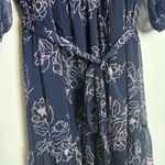Motherhood Maternity NWT Navy Blue Pink Floral Tiered Ruffled Midi Dress Photo 5