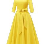 Cocktail Dress Vintage Modest Wedding Guest 3/4 Sleeves (43) Yellow Size XS Photo 0