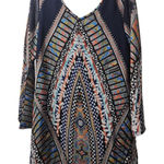 Pink Owl Bohemian Print Dress V Neck Long Sleeve Casual Mini Dress L Photo 0