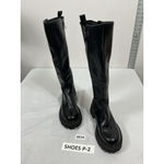 Womans Teaieui Knee Length Combat Boots 8 Black Heel Zip Stretch Photo 2