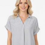 Mod Boutique  Navy and White Striped Button Down Shirt size small Photo 0