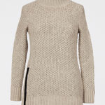 Banana Republic ‎ Sweater Womens S Tan Chunky Knit Mock Neck Zip Hem Cozy Neutral Photo 0