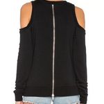 Central Park West New Distressed Cold Shoulder Zip Back Los Feliz Sweatshirt Black Photo 3