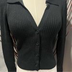 Aerie 🍒 BLACK RIBBED COLLARED V-NECK CARDIGAN SWEATER SIZE SMALL🌺 Photo 1
