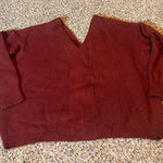 Burgundy V Neck Long Sleeve Lace Up Front Ribbed Knit‎ Sweater Top Women's Large Red Photo 0
