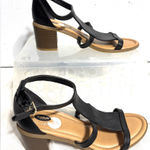 Dr. Scholl's True Comfort SHINE 9 Black and Tan Wood Stack Heeled Sandals Photo 0