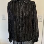 ZARA  Sheer Black Silver Striped Button Down Shirt Blouse Top Tie Neck Beaded NEW Photo 5
