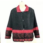 Coldwater Creek Y2K  Womens Small Jacket Black Red Velour Lace Satin Blazer VTG Photo 0