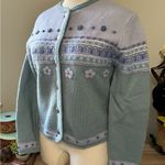 Tally Ho Blue and Gray Floral Fair Isle Cardigan Sweater Medium Photo 1