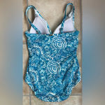 Lands' End  1pc Swimsuit Women 4 Blue White Floral Twist Pad Bra Draped Tropical Photo 2