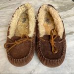 UGG  Womens Shearling Lined Chocolate Brown Suede Moccasin Slippers Size 6 Photo 1