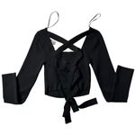 Lilis Women Long sleeve criss cross back crop top sweater Black size Large Photo 4