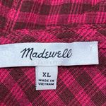 Madewell Red Long Sleeve Plaid Crinkle V Neck Tie Peplum Blouse Top Size XL Photo 2