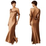 Fame and Partners NEW Dress Francois Bronze Satin Draped Maxi Gown Size 14 Photo 1
