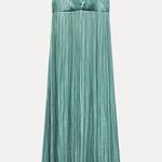 ZARA  maxi dress boho pleated  Teal Evening Gown wedding party cocktail Photo 16