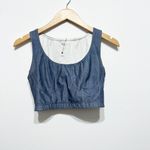Year Of Ours Dolly Faux Chambray Denim Cropped Athletic Sports Bra Crop Top Blue Photo 0