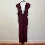 Madewell Jacquard Deep-V Ruffled Jumpsuit in Cabernet Photo 1