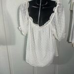 CeCe  Womens Shirt Puff Sleeve Square Neck Ruffle Dot White Top Size Small NWT Photo 5