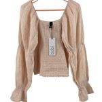 Bobi Blouse Large Smocked Bare Light Peach NWT Long Sleeve 100% Cotton Stretch Photo 1