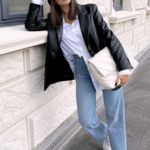 ZARA Straight Cut Faux Leather Blazer Lapel Collar Oversized Jacket Black XS NEW Photo 6