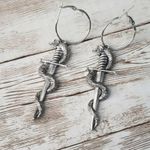 Large Snake Serpent Silver Tone Dangle Earrings Photo 0