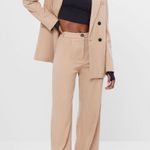 Bershka high waisted beige tan wide leg pants Photo 4