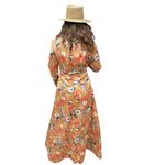 Vintage Floral Satin Boho Maxi Long Sleeve Dress Flowery Fall Dress Neutral Tan Size M Photo 2