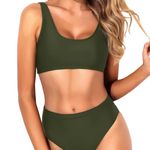 Tempt Me  Women Two Piece Scoop Neck Bikini Crop Top Swimsuit Sporty High Waisted Bathing Photo 0