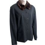 Ralph Lauren Lauren  Vintage Wool Faux Fur Collar Blazer Jacket Gray Brown 12 Photo 1