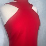 Bebe  Red Halter Stretch Knjt Knee Length Party Holiday Date Night Dress Size 10 Photo 2