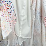 Hutch Multi Color Heart Maxi Dress White Satin Hi Low short sleeves V-neck 10 Photo 12