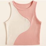 SheIn  Colorblock Ribbed Tank Top Size S Pink Cream Sleeveless Cropped Shirt Photo 1