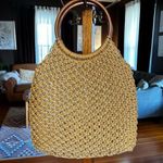 Trina Turk Rare Large Vintage crochet Macrame Jute Tote Vintage wooden loop… Photo 0