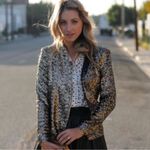 ZARA  Open Front Gold Sequin‎ Black Lining Tuxedo Blazer Jacket Size Small Photo 6