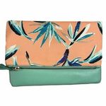 Rachel Pally Two-Sides Turquoise Faux Leather & Pink Palm Print Canvas Clutch. Photo 0