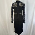 Iris Midi Dress Semi Sheer Stripe Panel Long Sleeve Stretchy Black Large Formal Photo 4