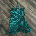 Princess Polly  green polka dot satin wrap dress Photo 3