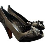 Moschino Italy Black & Gray Suede Leather Peep Toe Pumps Women’s Size 6.5 Photo 0