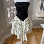 ZUM ZUM Vtg 80s Taffeta Ivory Black Polka Dot Bow Back Strapless Prom Dress 9 Jr Size undefined Photo 4