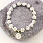 White‎ Stylish Elastic Beaded Cross Charm Bracelet Enamel Oval Cross Bead Accent White Photo 7