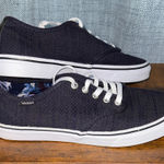 Vans Navy Blue Textured Canvas Lace Up Sneakers Casual Floral Lining Sz 9 US Photo 0