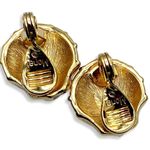 Monet VTG 80s Signed Clam Shell Clip-On Earrings Art Deco Estate Gold Tone Black Photo 3