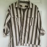 American Eagle Outfitters Olive and White Striped Oversized Fit Shirt Large Photo 0